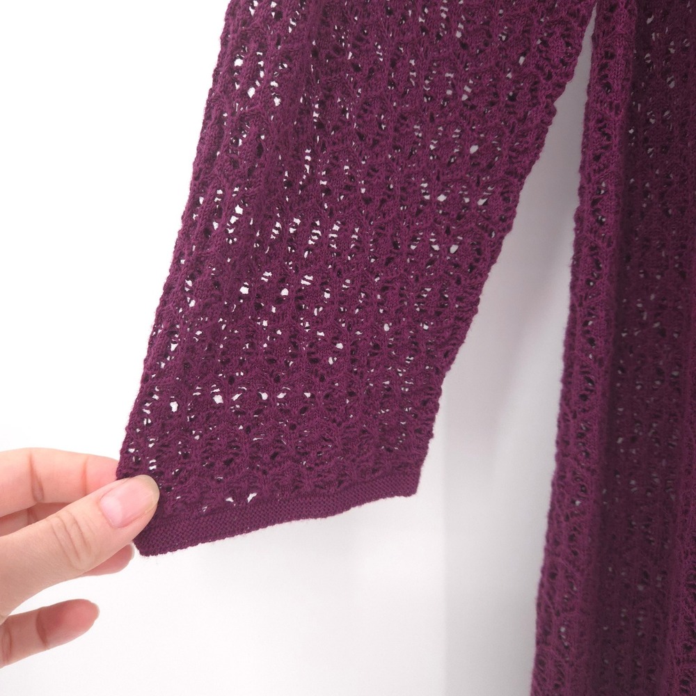 J.Jill Duster Cardigan Women Medium Purple Crochet Knit Open Longline Sweater - Picture 3 of 8